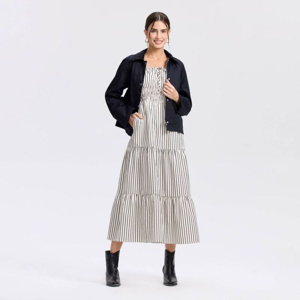 Women's Sleeveless Midi A-Line Dress - Universal Thread White/Black Striped S - Picture 3 of 3
